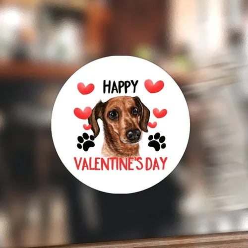 Vista 21 de 100 calcomanías de San Valentín con corazón rojo Corgi para perros, etiqueta de vinilo para perros del día de San Valentín, calcomanías redondas