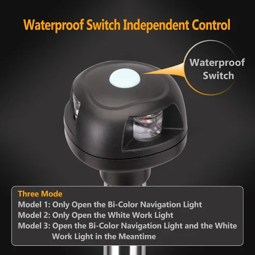Vista 4 de MARINE SYSTEM - Luz LED de arco de navegación bicolor rojo y verde con luz de trabajo blanca para barco, pontón, yate, skeeter con poste estándar