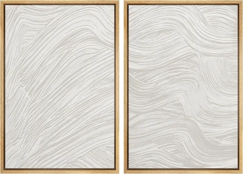 Vista 77 de Ashbrook - Set de arte de pared en lienzo enmarcado, tonos orgánicos de la tierra en beige y marrón con ilustraciones de trazos circulares, arte