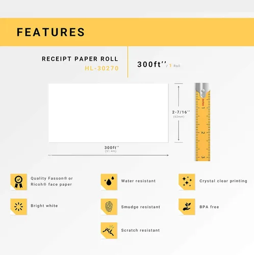 Vista 4 de Houselabels HL-30270 - Papel de recibo continuo compatible con Dymo de 2-7/16 x 300 pulgadas, 1 rollo, papel continuo Continuous Receipt Paper