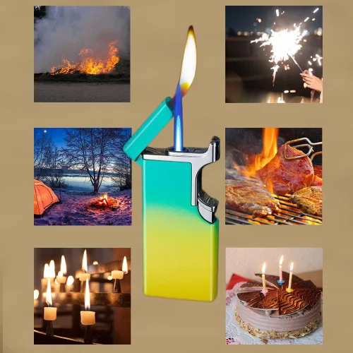 Vista 3 de Encendedor doble resistente al viento que brilla en la oscuridad, vela inflable con llama azul para cocina, barbacoa, regalos de campamento