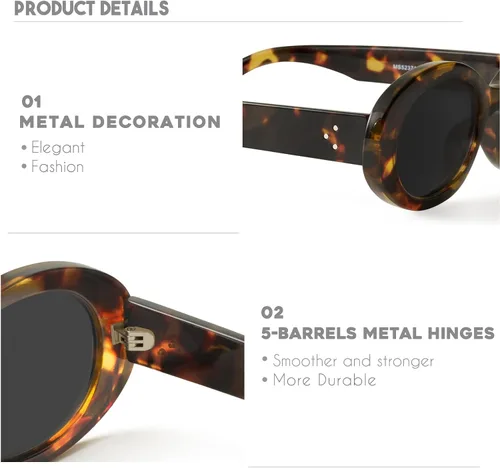 Vista 5 de mosanana Gafas de sol ovaladas retro de moda para mujer estilo de los años 90 MS52371