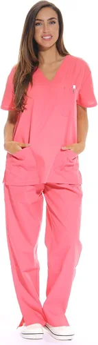 Vista 17 de Just Love Juego de uniforme médico para mujer de seis bolsillos con cuello en V y pantalón cargo Negro