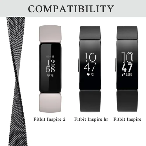 Vista 2 de Vanjua Correa de repuesto de malla metálica de acero inoxidable ajustable para Fitbit Inspire 2 / HR / Fitness Tracker (S, negro)