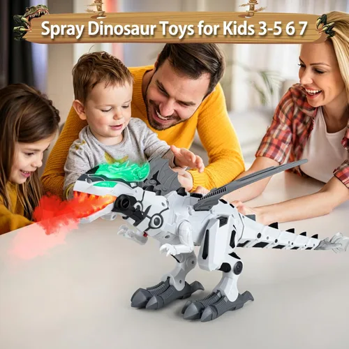 Vista 2 de Juguetes de dinosaurio para niños de 3 a 5 años, juguete eléctrico de dinosaurio caminante con respiración de fuego, espray de niebla y sonidos