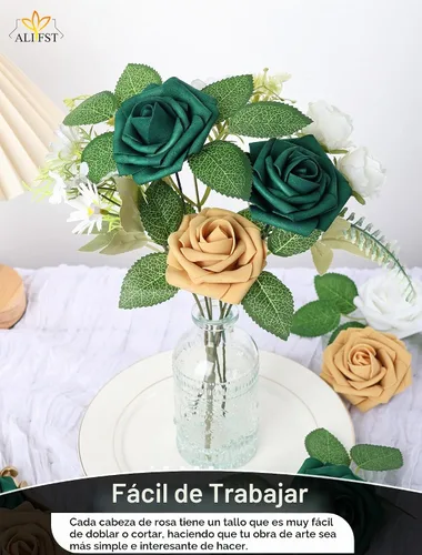 Vista 3 de 25 piezas Flores Artificiales, Rosas de Espuma Artificiales de Tacto Real Decoración Bricolaje para Boda Dama de Honor Ramo Nupcial Centros de Mesa