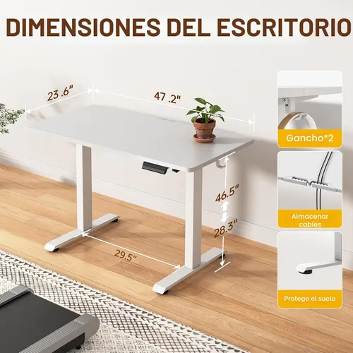 Vista 3 de Veken Escritorio eléctrico grande de pie de 47.2 pulgadas, mesa de juegos Blanco