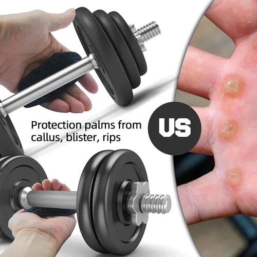 Vista 8 de Puños para levantamiento de pesas, guantes de entrenamiento ergonómicos para mujeres y hombres, agarres de goma para gimnasio sin dedos, agarres