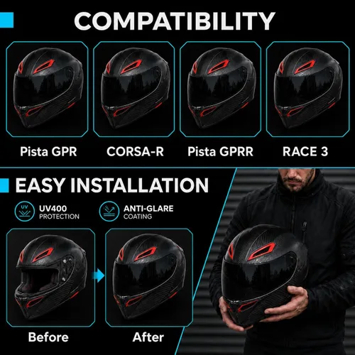 Vista 7 de PSLER Pista GP RR - Visera Pista para casco de motocicleta, repuesto para Pista GPR CORSA-R Pista GPRR RACE 3, color negro