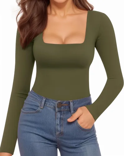 Vista 137 de MANGOPOP - Body de manga corta con cuello cuadrado para mujer