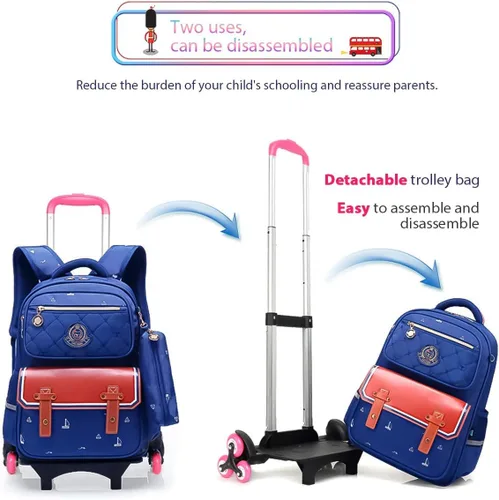 Vista 5 de Carrito de mochila Carrito plegable de aleación de aluminio con ruedas para mochila rosa 2 ruedas