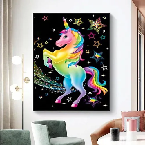 Vista 3 de Arte de diamante de unicornio - Kit de pintura de diamantes de bricolaje Crea tu propia obra maestra de unicornio brillante Incluye todas