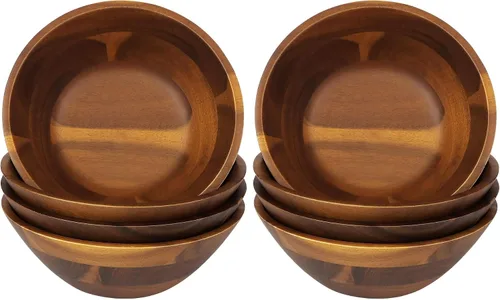 Vista 7 de AIDEA Cuencos de madera de acacia, juego de 4 de 7 pulgadas para ensalada, sopa, fideos y más