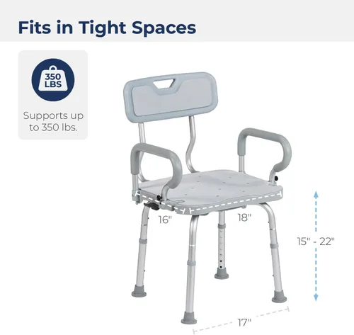 Vista 7 de Drive Medical PreserveTech - Silla de ducha giratoria de 360 grados con brazos y respaldo, color gris