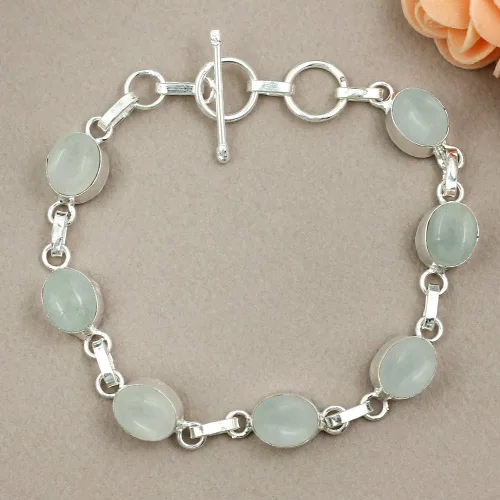 Vista 3 de Oval Shape Natural Gemstones Statement Bracelet for Women - 925 Silver Plated Handmade Birthstone Bohemian Vintage Style Women's Jewelry Gifts for