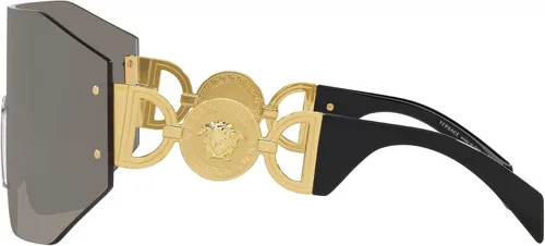 Vista 2 de Versace Gafas de sol unisex, montura plateada con espejo gris, lentes plateadas, 0.000 in