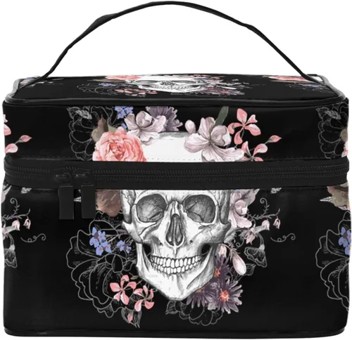 Vista 5 de Bolsa de maquillaje con asa, estuche de cosméticos con cremallera, bolsa de aseo portátil de viaje para mujeres y niñas, duradera, 1 Foto