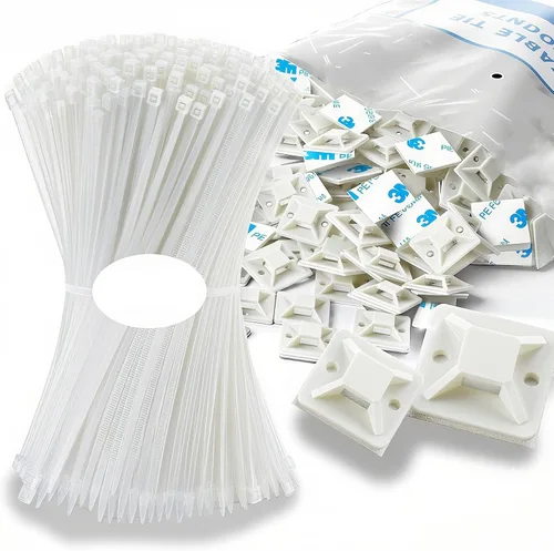 Vista 7 de Montajes de bridas de cables - SeuYeugX 100 PIEZAS Juego de montajes autoadhesivos para cables para gestión de cables con almohadillas adhesivas