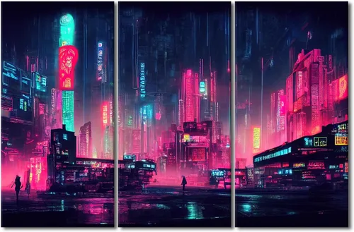 Vista 67 de Lienzo decorativo para pared de sala de estar, lienzo Cyberpunk, decoración de pared de 3 paneles, decoración de pared para el hogar, dormitorio