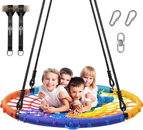 Vista 7 de Trekassy - Columpio de tela de araña de 45 pulgadas, soporta 750 libras, para niños y adultos, marco de acero al aire libre, diseño de platillo