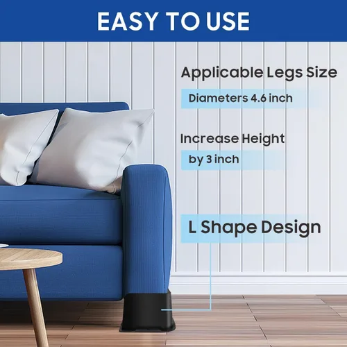 Vista 4 de Elevadores de cama resistentes de 3 pulgadas, elevadores de muebles en forma de L, elevador de silla elevador para sofás, sofás, escritorios, juego