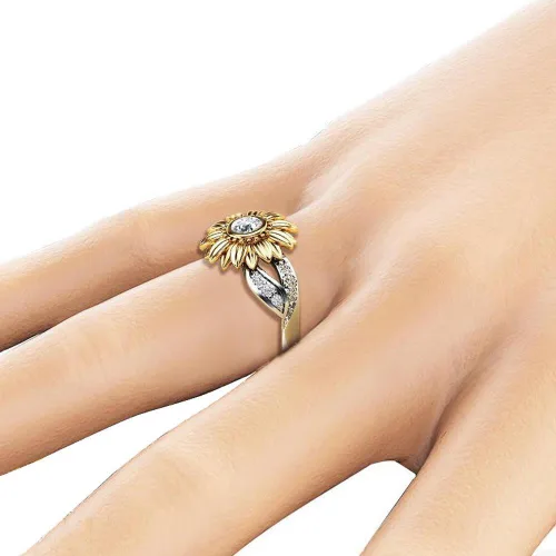 Vista 2 de Anillo de girasoles para mujer diamantes de imitación con circonita cúbica para adolescentes y niñas anillos de promesa de regalo plateado 7 acero