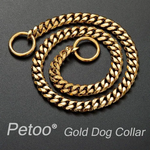 Vista 6 de Collar de perro de eslabones cubanos dorados para perros pequeños a grandes, bonito collar