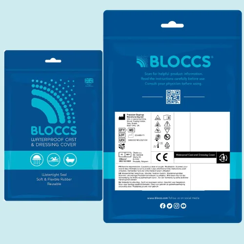Vista 6 de BLOCCS - Funda para brazo 100% impermeable, bloques de bebé (12-24 meses), protector reutilizable para ducha, baño y natación, XS