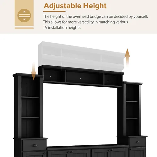 Vista 3 de Merax Minimalist 103" Entertainment Wall Unit Set with Overhead Bridge for TVs Up to 75", Modern Large Media Console with Adjustable Shelves, Ample