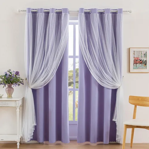 Vista 6 de Anytime Cortinas opacas y transparentes para ventana, par de paneles de cortinas lisas con ojales en la parte superior, 35 pulgadas de ancho x 63
