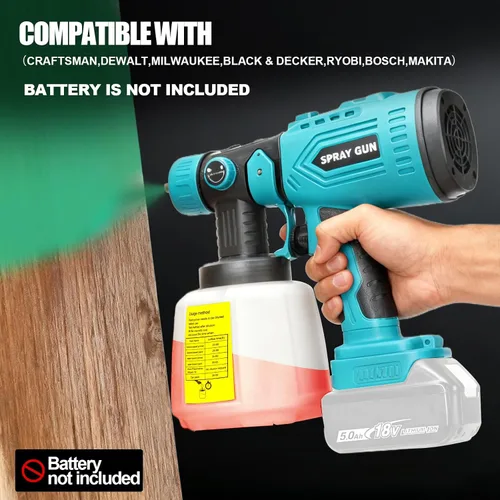 Vista 7 de Pulverizador de pintura inalámbrico para batería de 20V de Makita, pistola de pintura manual con 3 patrones de pulverización y 4 boquillas, ideal