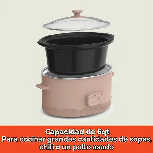 Vista 2 de bella Olla de cocción lenta programable de 6.0 cuartos de galón, revestimiento antiadherente de cerámica, temperatura ajustable y tiempos