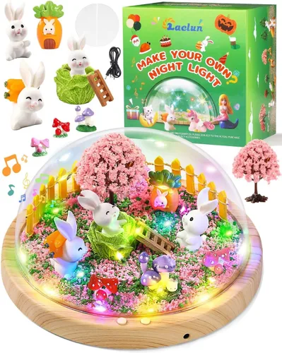 Vista 8 de Haz tu propia luz nocturna, kits de bricolaje de conejo, juguetes de conejo para niños de 4 a 8 años, proyecto de lámpara de arte y manualidades