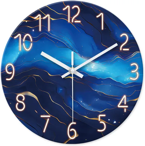 Vista 9 de Relojes de pared minimalistas negros para sala de estar, relojes de pared con patrón de mármol de vidrio, funciona con pilas, reloj de pared