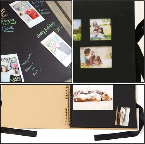 Vista 5 de 2 álbumes de recortes de 10 x 10 pulgadas, 100 páginas, de tapa dura, marrón, papel negro, espiral con cinta y calcomanías en las esquinas, álbum