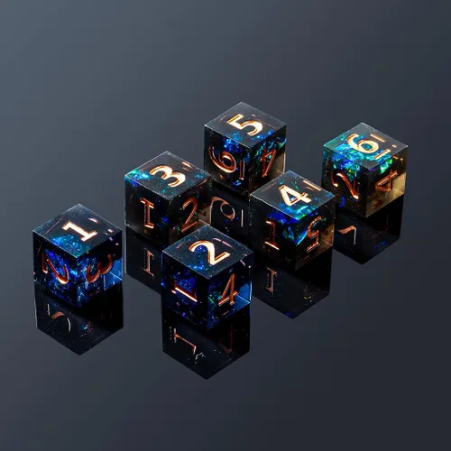 Vista 2 de 6 dados poliédricos D6 de 0.630 in de resina para RPG MTG DND (negro y verde)