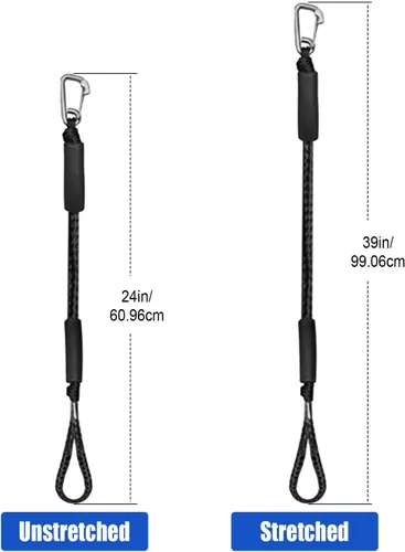 Vista 2 de 4 líneas de muelle elástico, líneas de barco elástico de 2 pies con cuerda de amarre de clip inoxidable 316 para muelle, kayak, embarcación