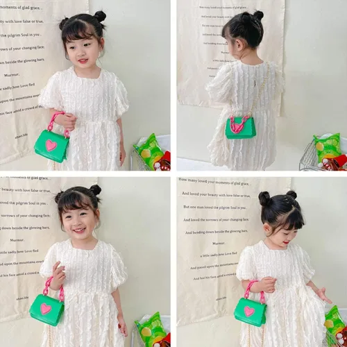 Vista 6 de Regalos para niñas pequeñas, lindo bolso cruzado para niños, bolso de mano para niños, bolso de mensajero con asa de cadena acrílica