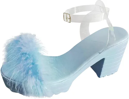 Vista 2 de Aniywn Sandalias de tacón grueso de piel sintética para mujer plataforma casual hebilla de tobillo transparente sandalias de tacón abierto zapatos
