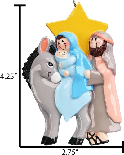 Vista 3 de Adorno 3D de la Santa Familia de 3 2025, adornos de Navidad personalizados para la familia 2025 Adornos de árbol personalizados de Jesús bebé