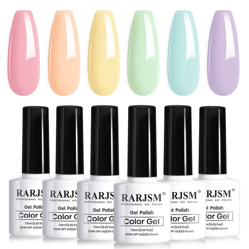 Vista 12 de RARJSM Juego de esmaltes de uñas de gel con purpurina reflectante, 6 colores brillantes plateados, champán, dorado, rosa, naranja, negro, rojo
