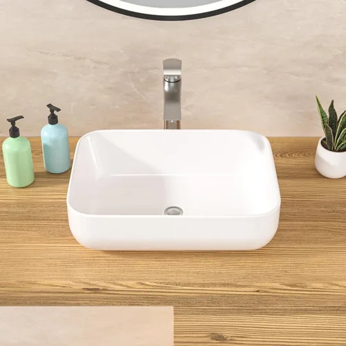 Vista 10 de Lordear Fregadero pequeño montado en la pared, fregadero de baño de esquina flotante para colgar en la pared, lavabo de cerámica blanca brillante