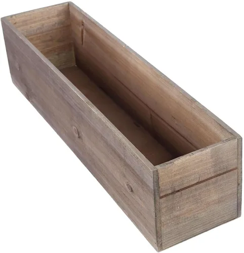 Vista 7 de Efavormart - Juego de macetas de madera rectangular natural de 24 x 6 pulgadas con forros de plástico extraíbles