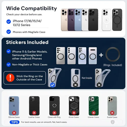 Vista 9 de Soporte magnético para teléfono para automóvil 2026, 3800gf MagSafe compatible con iPhone 17/16/15, Android, ventosa de 180+libras, soporte