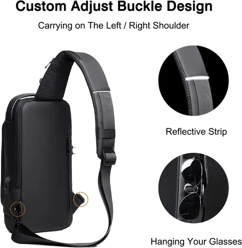 Vista 5 de FANDARE - Bolso de hombro para negocios, bolsa de pecho antirrobo con USB
