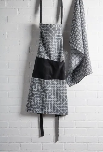 Vista 5 de DII Delantal de chef unisex jacquard geométrico negro y blanco, 32x28, triángulo