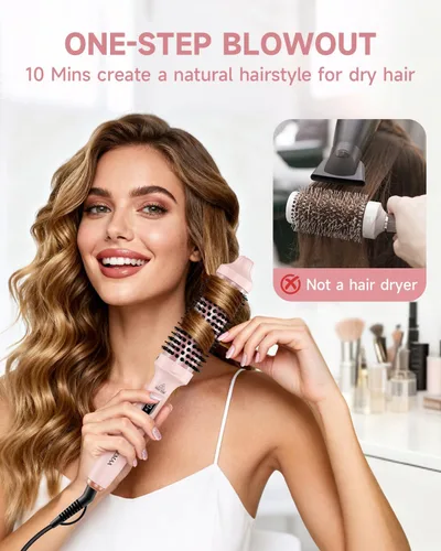 Vista 2 de Cepillo térmico redondo térmico de 1.5 pulgadas para cabello largo y seco, alisador con 3 ajustes de temperatura, cepillos de soplado para rizar