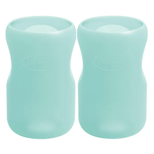 Vista 6 de Funda de botella de vidrio de cuello ancho Dr. Brown's Options+, 100% silicona, azul, sin BPA, 5 oz, paquete de 1 unidad