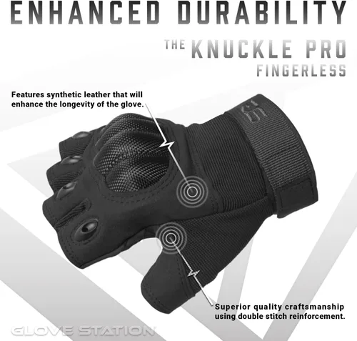 Vista 2 de Glove Station - Guantes tácticos de nudillos sin dedos para hombre - Guantes de motocicleta para tiro táctico, Airsoft, caza, trabajo policial