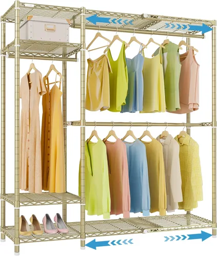 Vista 10 de VIPEK X20 - Perchero de metal expandible ajustable de 3 pies 3 pulgadas a 4 pies 8 pulgadas, percheros resistentes con estantes ajustables y barras